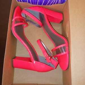 WORTHINGTON  HOT PINK/CLEAR STRAPPY SANDALS